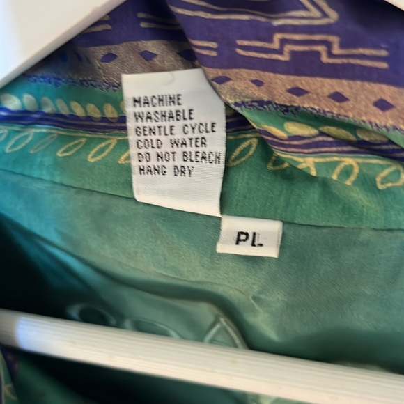 COACO Vintage 80’s 90’s 100% Silk Bomber Jacket Dill Green Violet Gold Sz PL - Picture 5 of 10